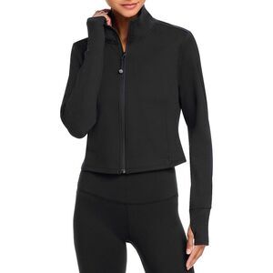 Aqua Athletic Womens Cropped Full Zip Mock Neck Jacket Medium Noir - NWT $98